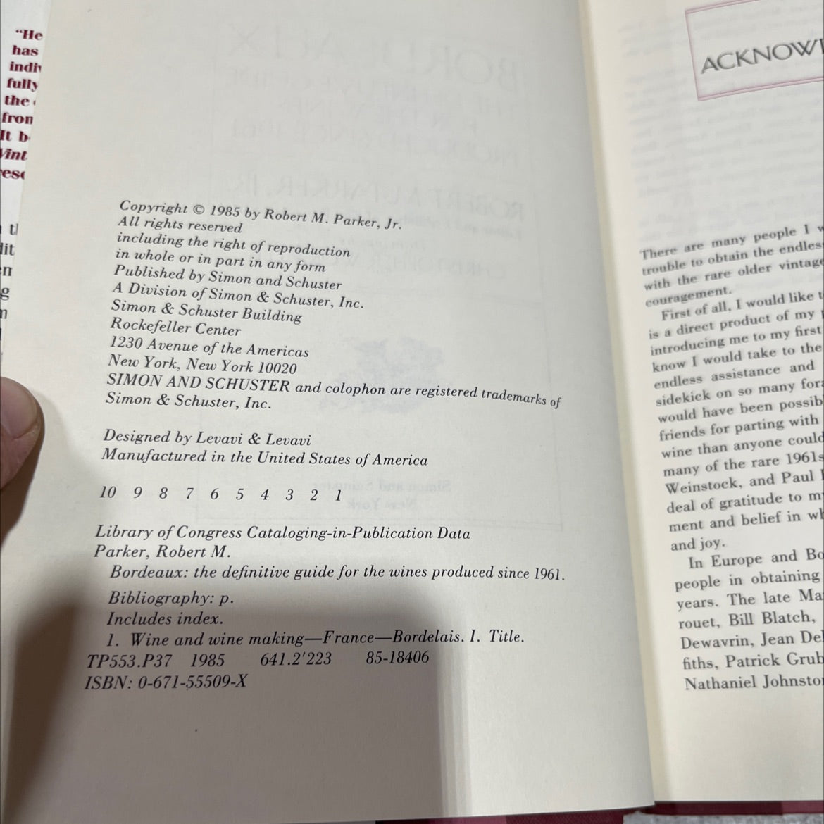 SIGNED bordeaux: the definitive guide for the wines produced since 1961 book, by robert m. parker, jr., 1985 Hardcover, image 3