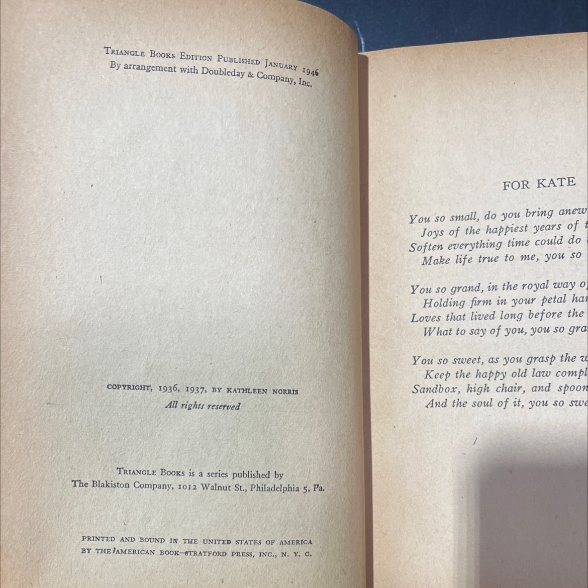 bread into roses book, by kathleen norris, 1946 Hardcover image 3