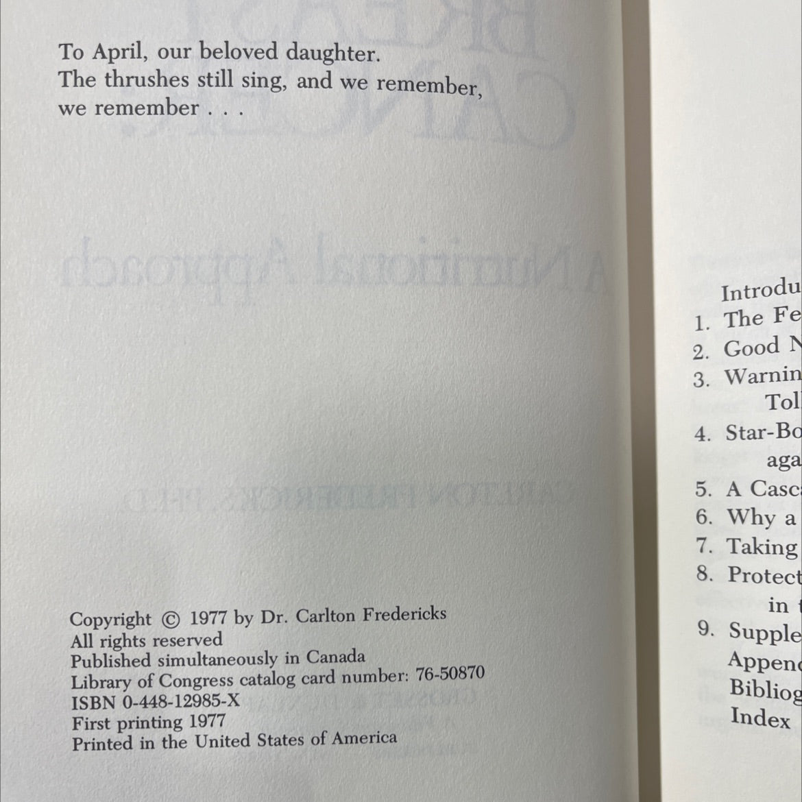 breast cancer: a nutritional approach book, by carlton fredericks, ph.d., 1977 Hardcover image 3