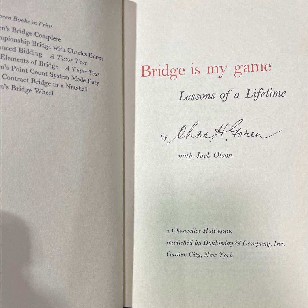 SIGNED bridge is my game book, by chas h. goren, 1965 Hardcover image 2