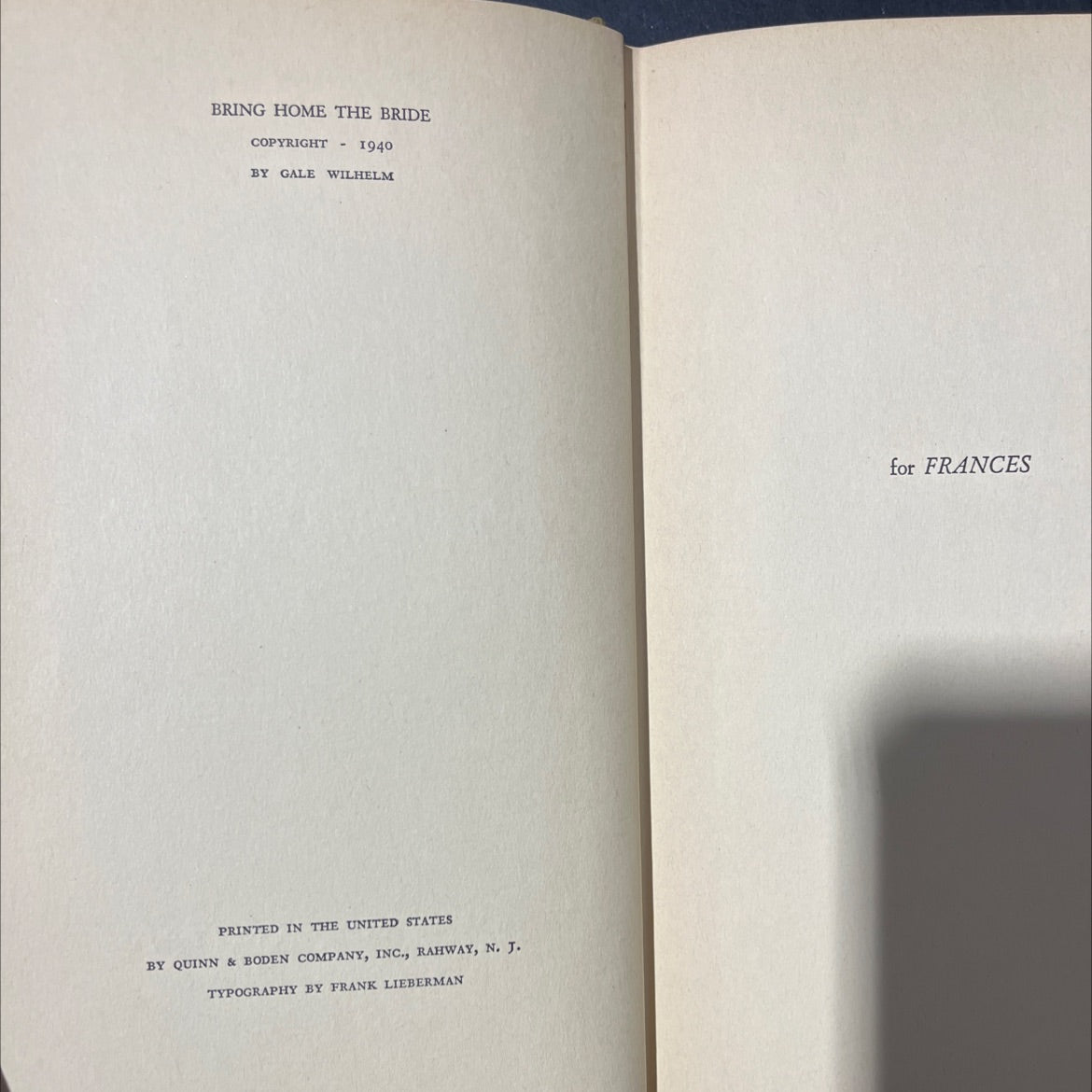 bring home the bride book, by gale wilhelm, 1940 Hardcover image 3