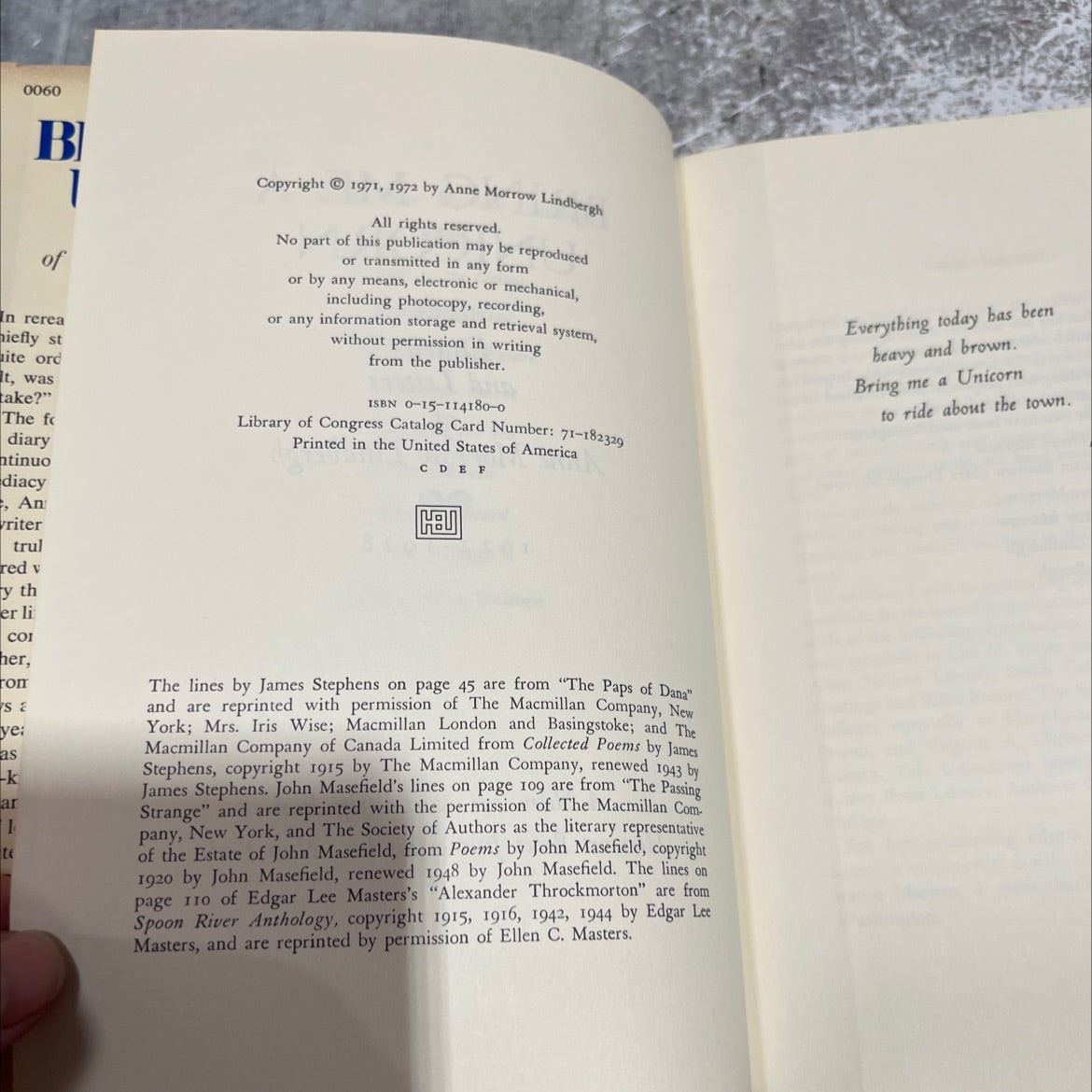 bring me a unicorn book, by anne morrow lindbergh, 1972 Hardcover image 3