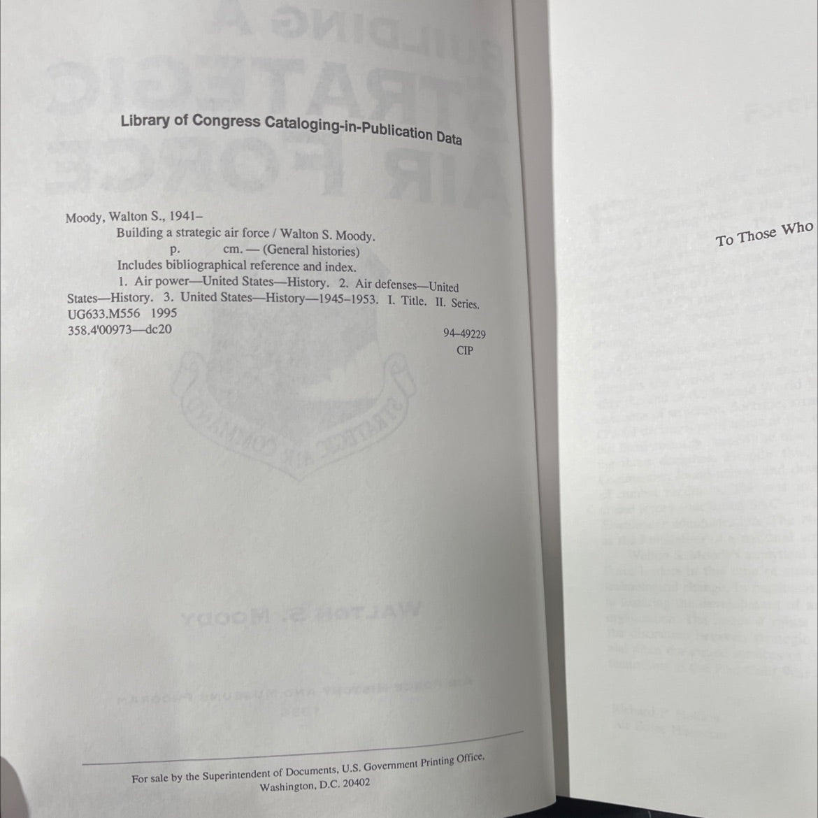 building a strategic air force book, by walton s. moody, 1996 Paperback image 3