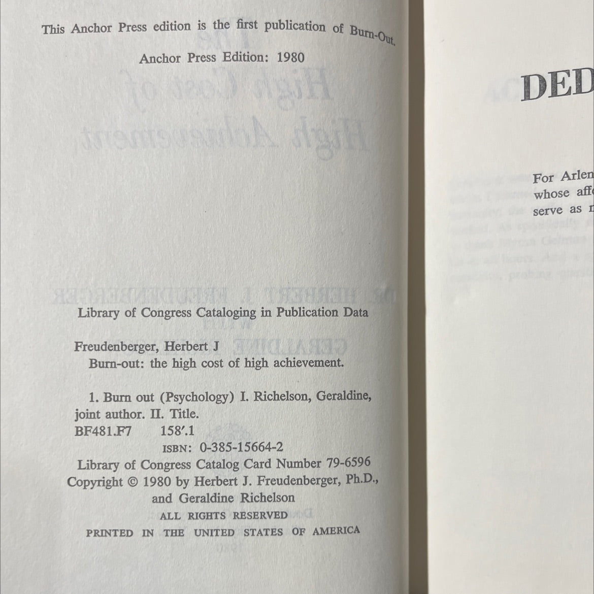 burn-out the high cost of high achievement book, by dr. herbert j. freudenberger with geraldine richelson, 1980 image 3