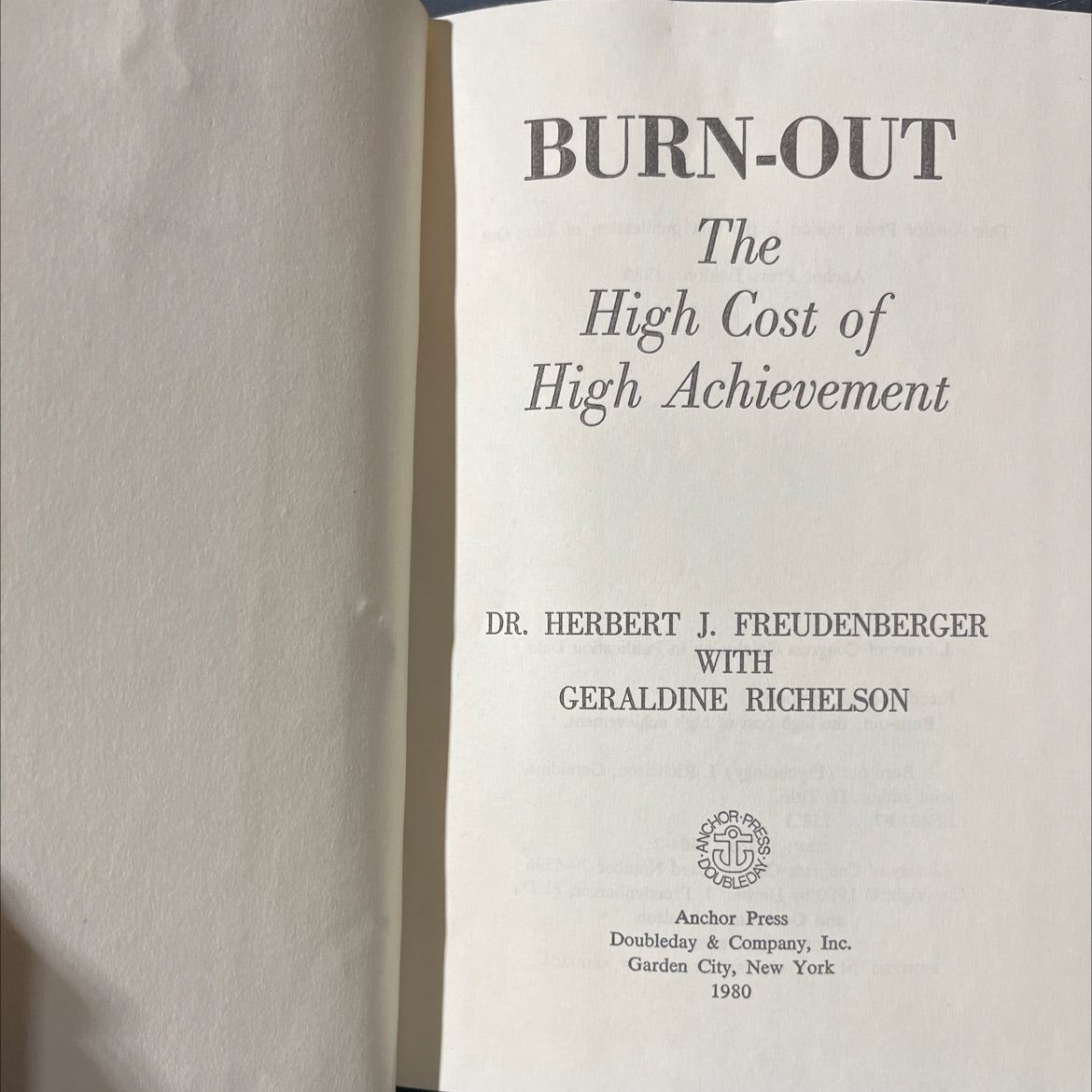 burn-out the high cost of high achievement book, by dr. herbert j. freudenberger with geraldine richelson, 1980 image 2