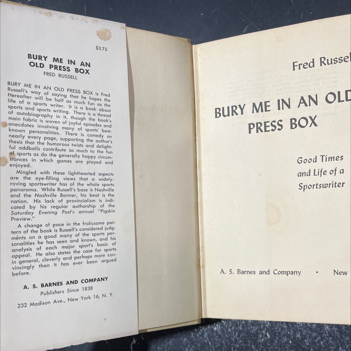 bury me in an old press box book, by Fred Russell, 1957 Hardcover image 4