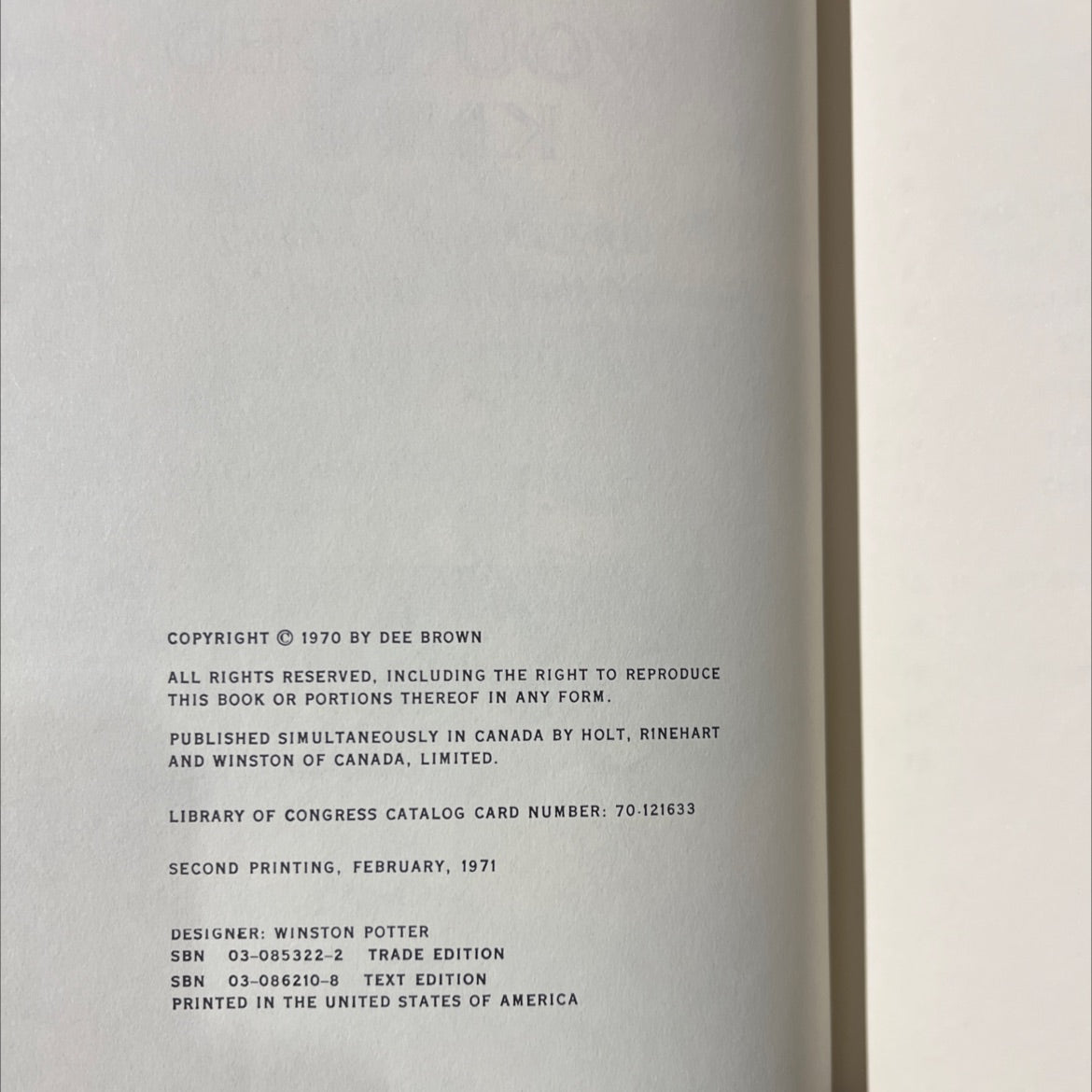 bury my heart at wounded knee an indian history of the american west book, by dee brown, 1970 Hardcover image 3