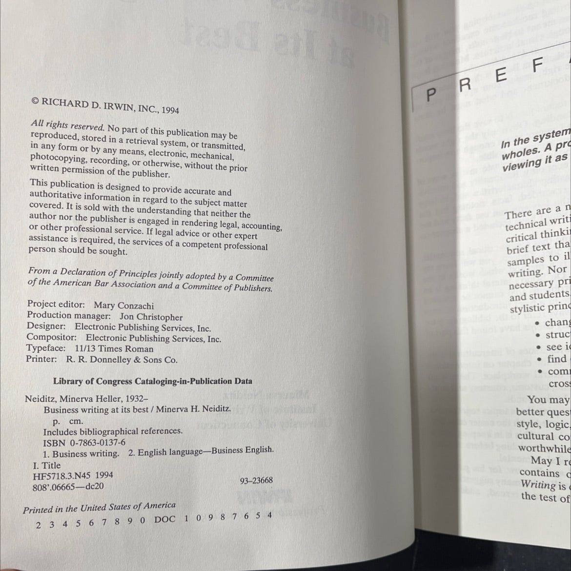 business writing at its best book, by Minerva H. Neiditz, 1994 Hardcover image 3