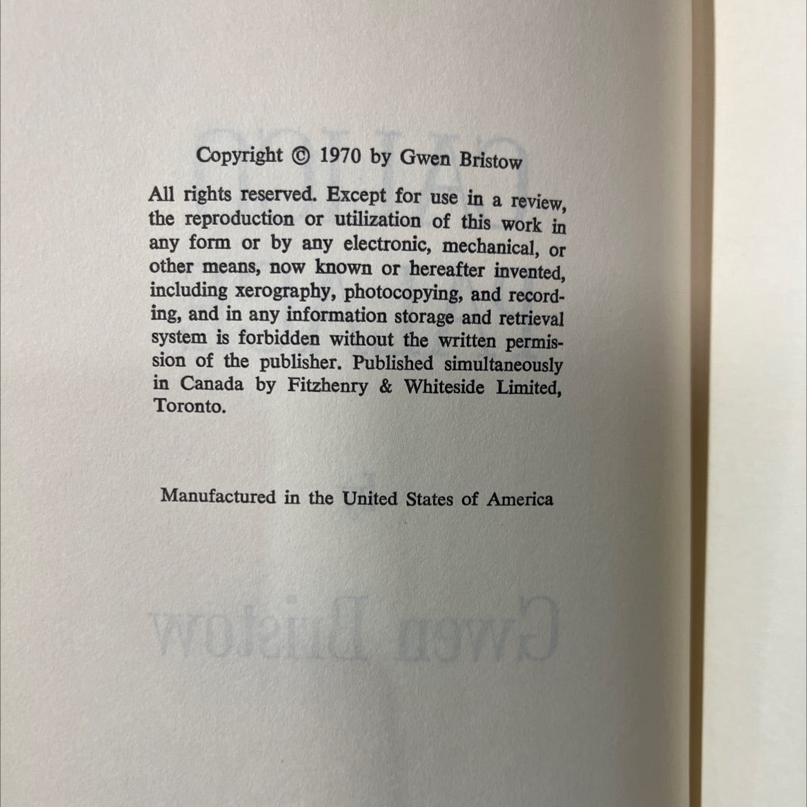 calico palace book, by Gwen Bristow, 1970 Hardcover image 3