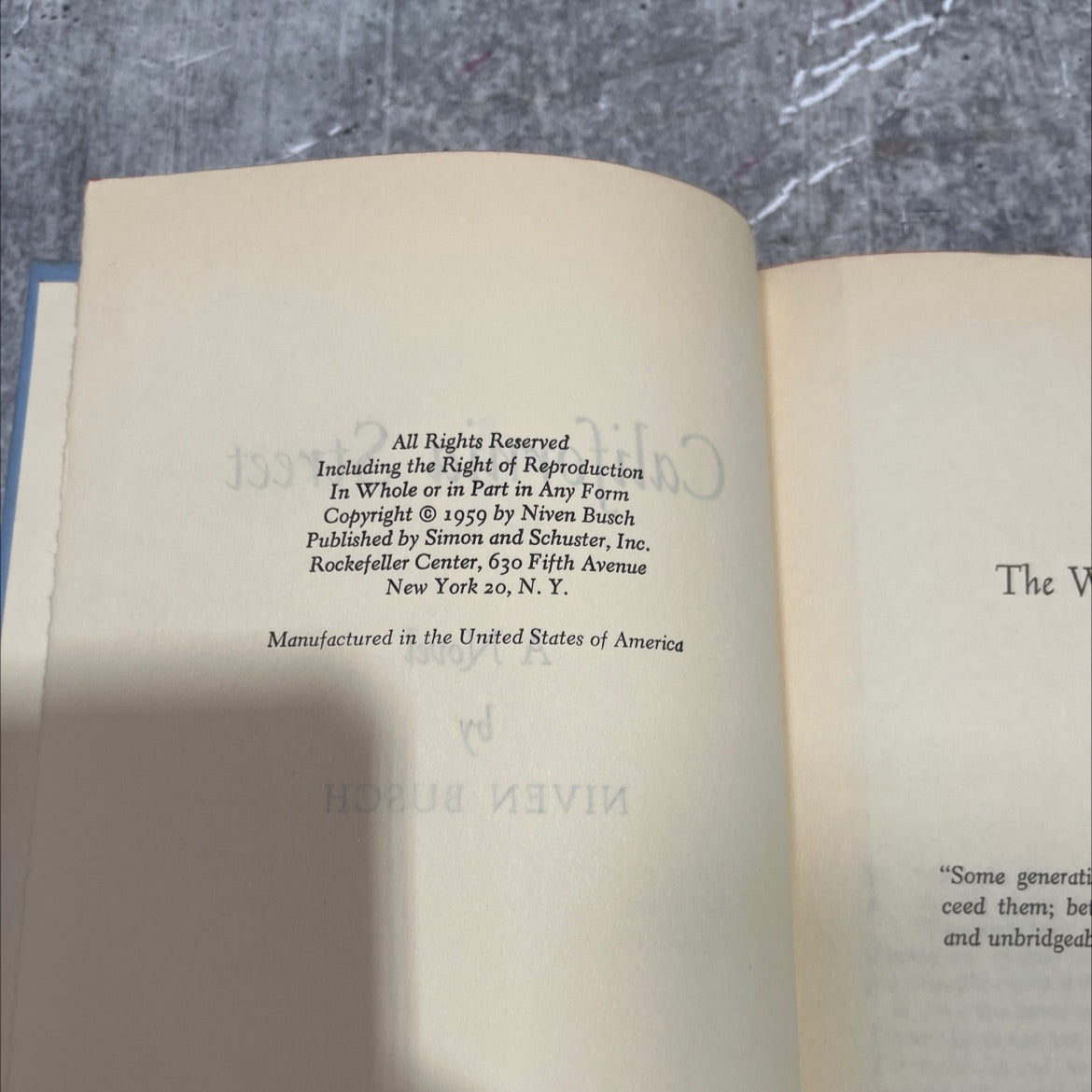 california street boom to ste a novel book, by niven busch, 1959 Hardcover image 3