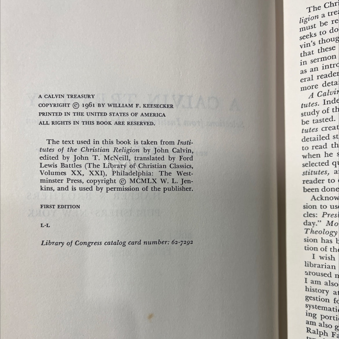 calvin treasury selections from institutes of the christian religion book, by john calvin, 1961 Hardcover image 3