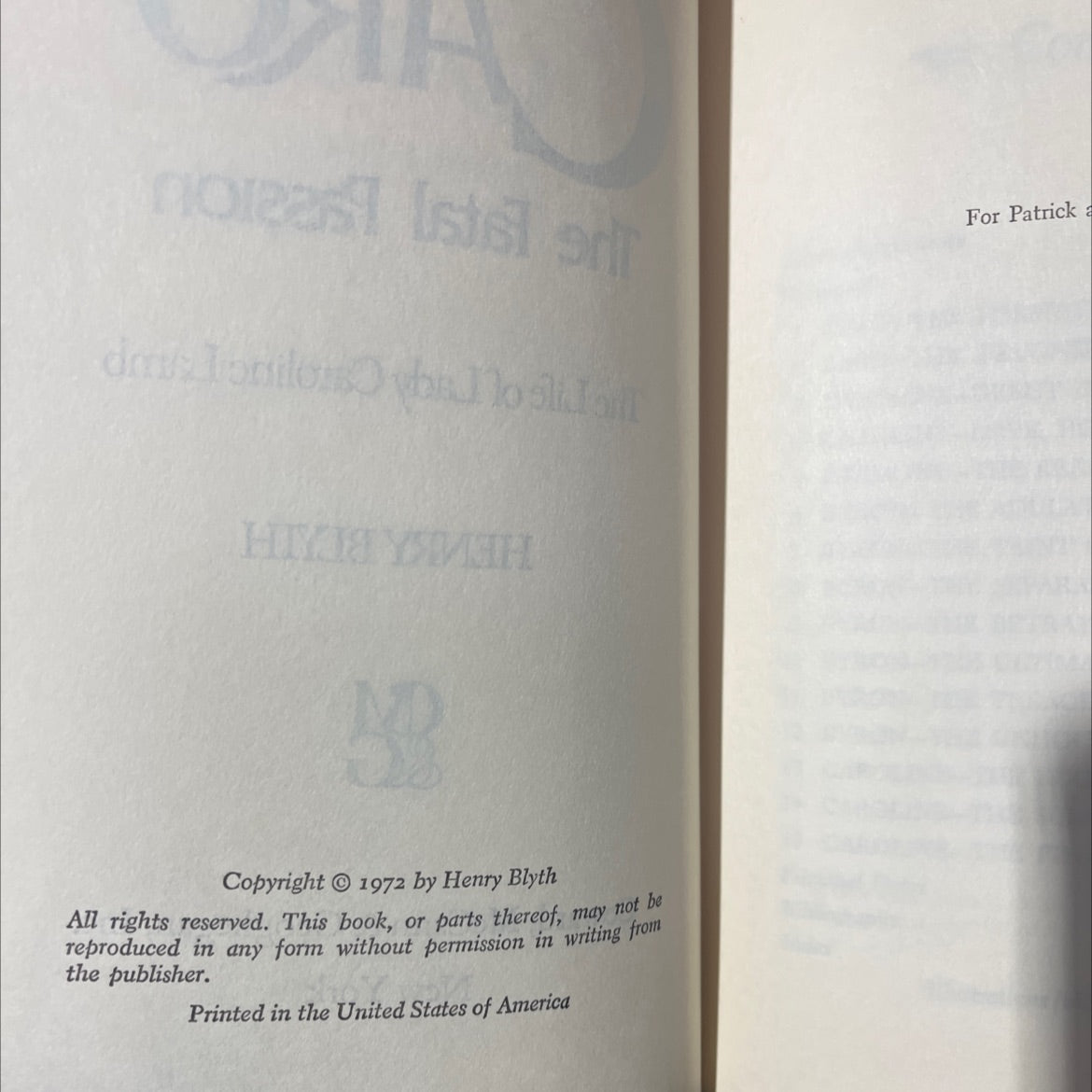 carO the fatal passion the life of lady caroline lamb book, by henry blyth, 1972 Hardcover image 3