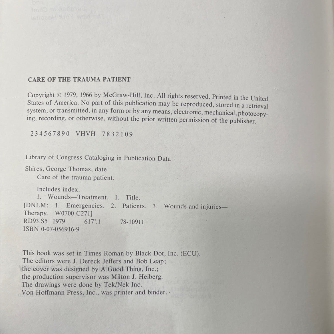 care of the trauma patient book, by G. Tom Shires, M.D., 1979 Hardcover image 3