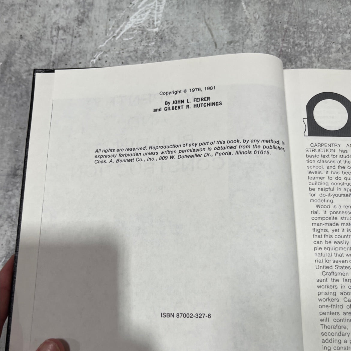 carpentry and building construction revised book, by john l. feirer, gilbert r. hutchings, 1981 Hardcover image 3
