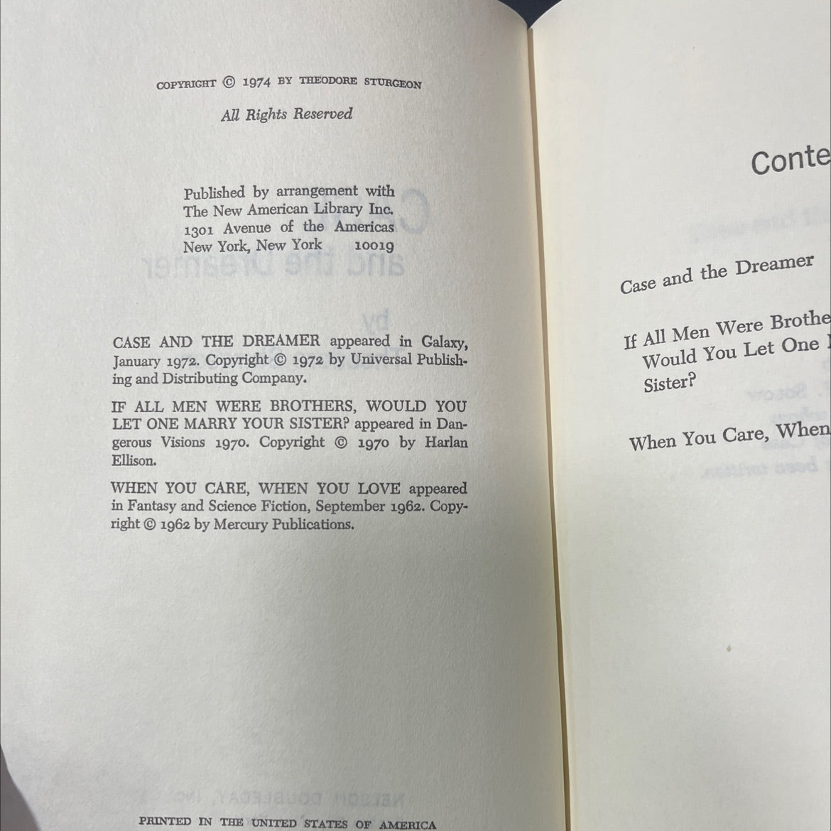 case and the dreamer book, by theodore sturgeon, 1974 Hardcover image 3
