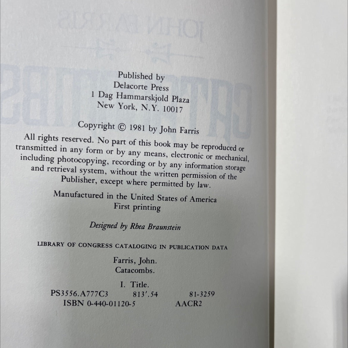 catacombs book, by john farris, 1981 Hardcover image 3