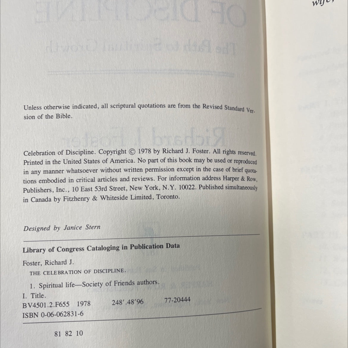 celebration of discipline the path to spiritual growth book, by Richard J. Foster, 1978 Hardcover image 3