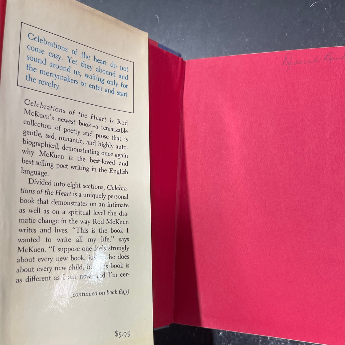 celebrations of the heart book, by Rod McKuen, 1975 Hardcover image 4