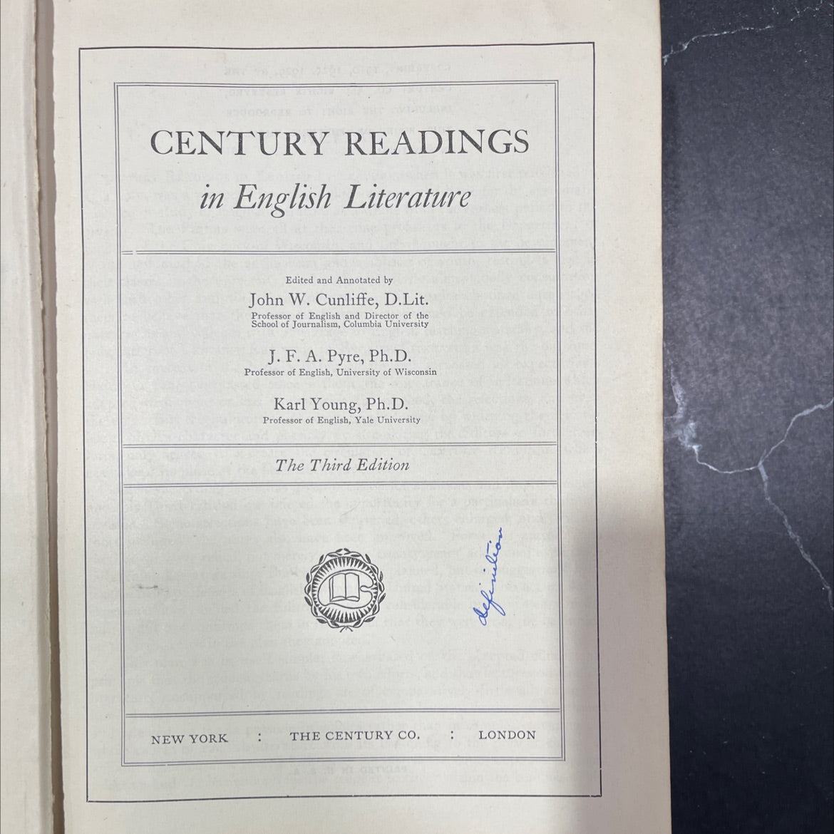 century readings in english literature book, by john w. cunliffe, j. f. a. pyre, karl young, 1929 Hardcover image 2