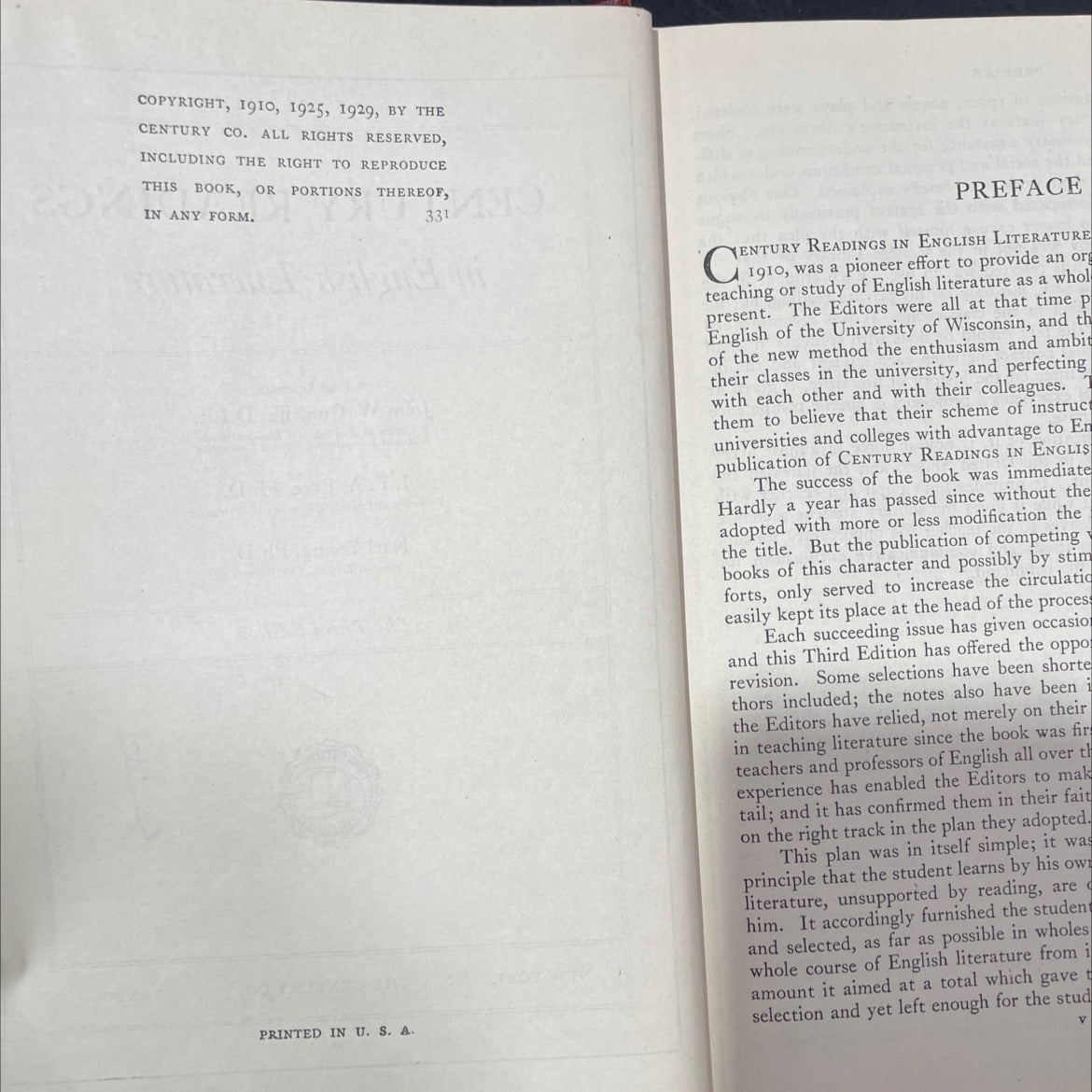 century readings in english literature book, by john w. cunliffe, j. f. a. pyre, karl young, 1929 Hardcover image 3