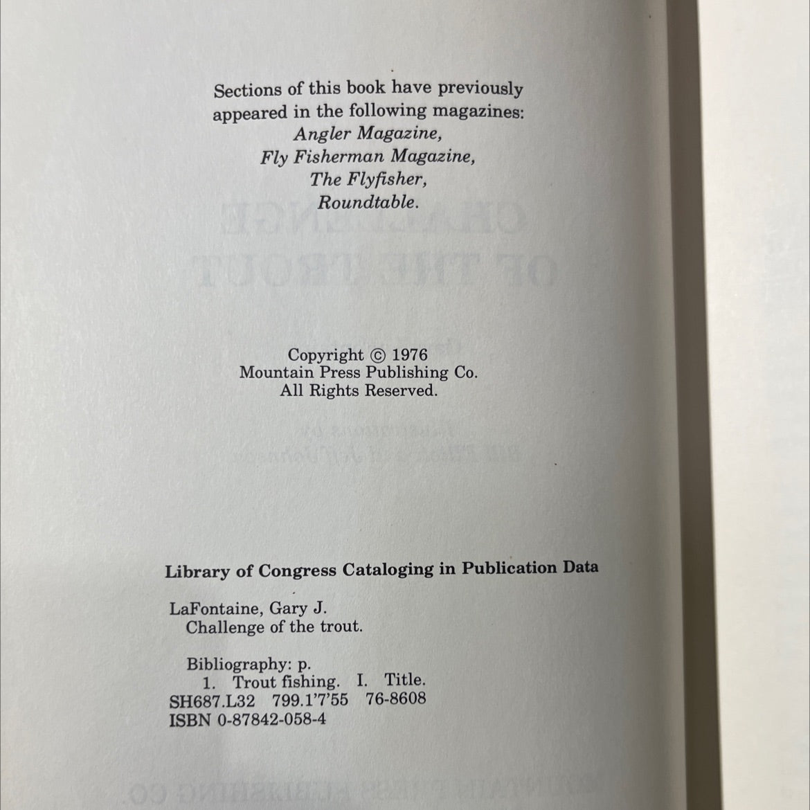challenge of the trout book, by Gary LaFontaine, 1976 Hardcover image 3