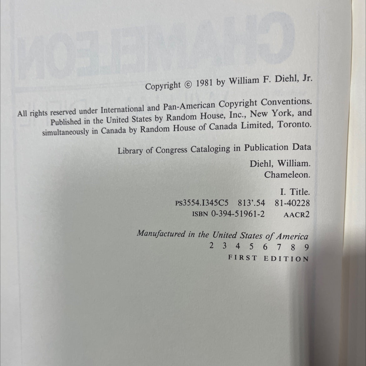 chameleon book, by william diehl, 1981 Hardcover image 3