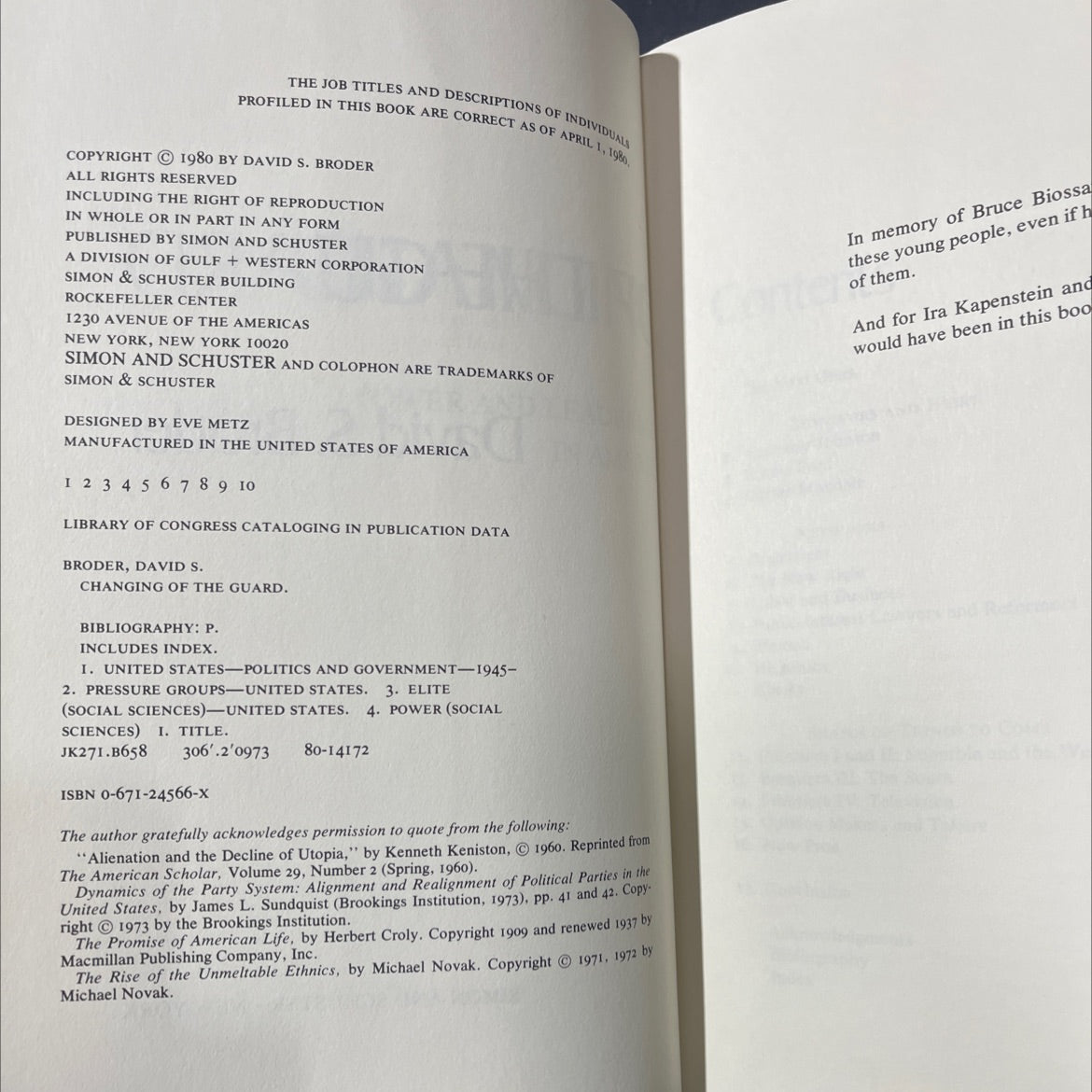 changing of the guard power and leadership in america book, by david s. broder, 1980 Hardcover image 3