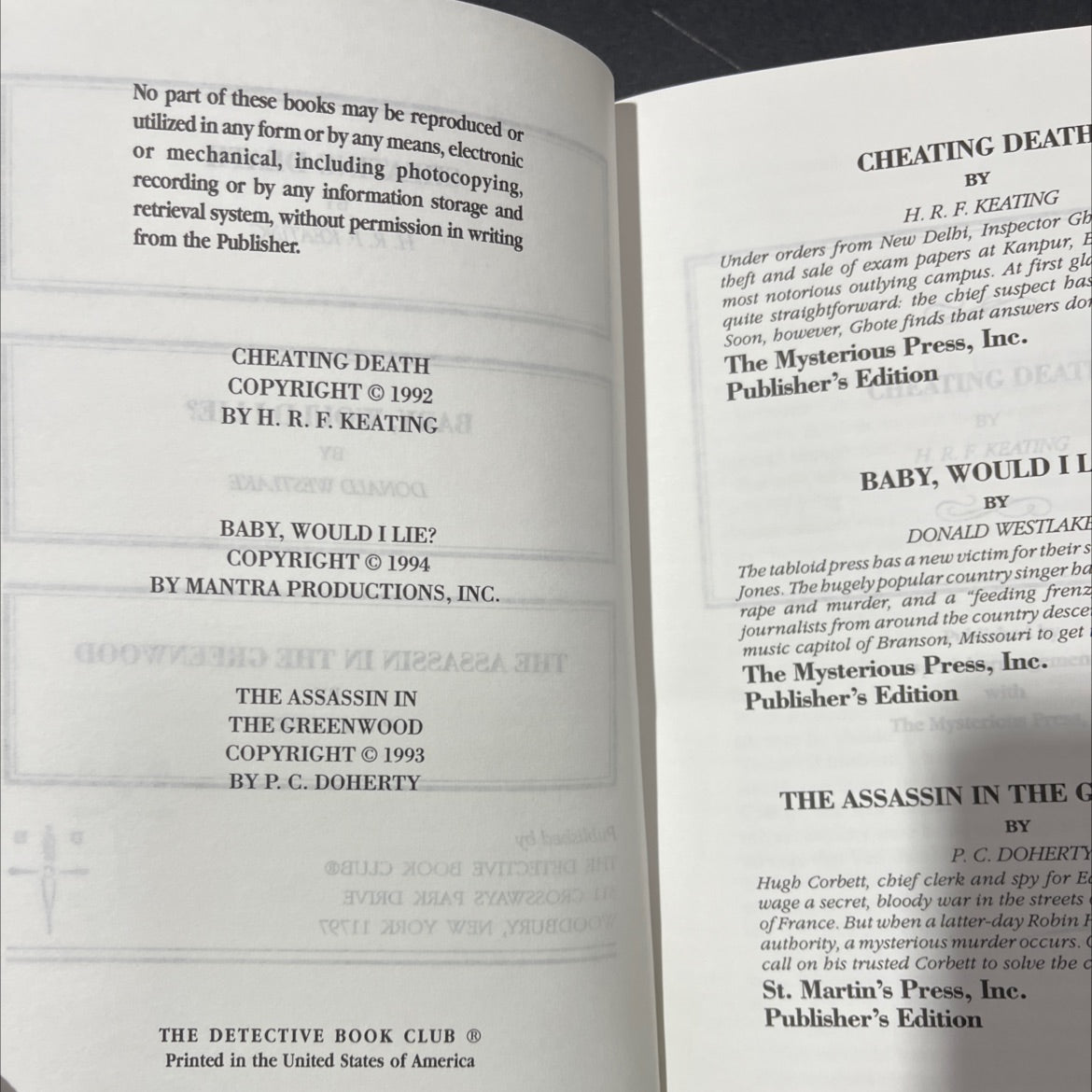 cheating death book, by h.r.f. keating, 2010 Hardcover image 3