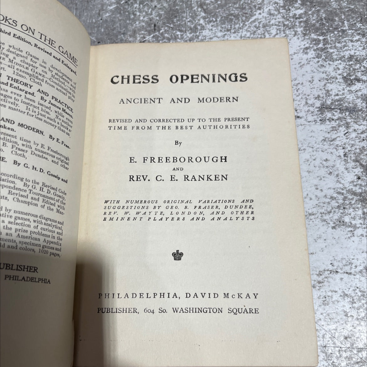chess openings ancient and modern book, by e. freeborough, rev. c. e. ranken, 2023 Hardcover image 2
