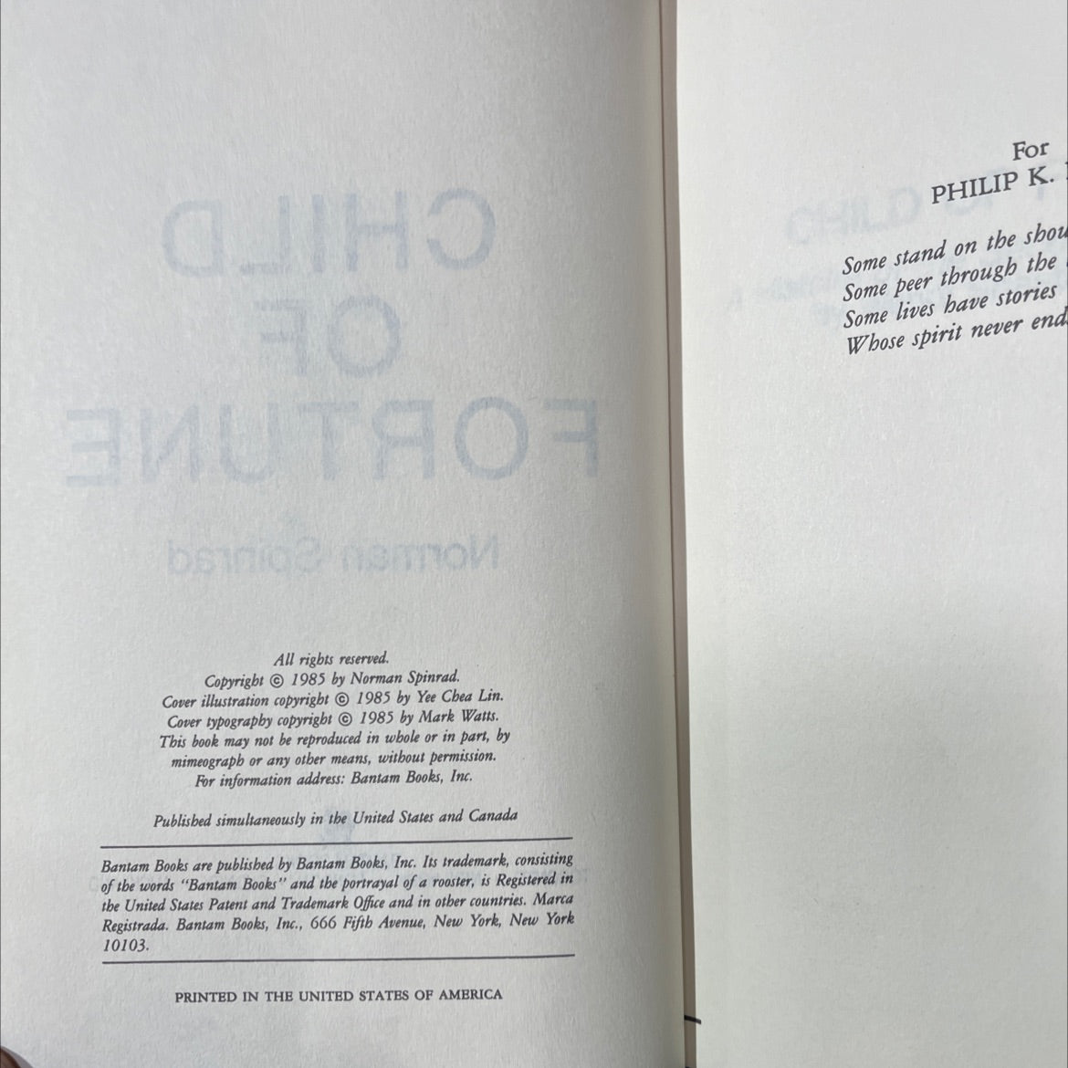 child of fortune book, by Norman Spinrad, 1985 Hardcover image 3