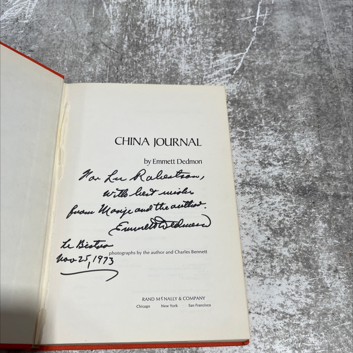 SIGNED china journal book, by emmett dedmon, 1973 Hardcover image 2