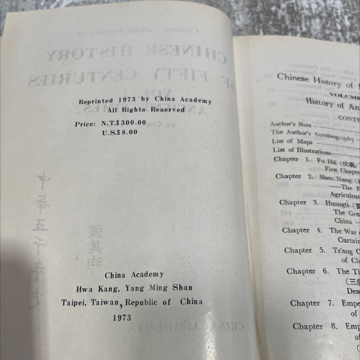 chinese history of fifty centuries vol. i ancient times book, by chang chi-yun, 1973 Hardcover image 3