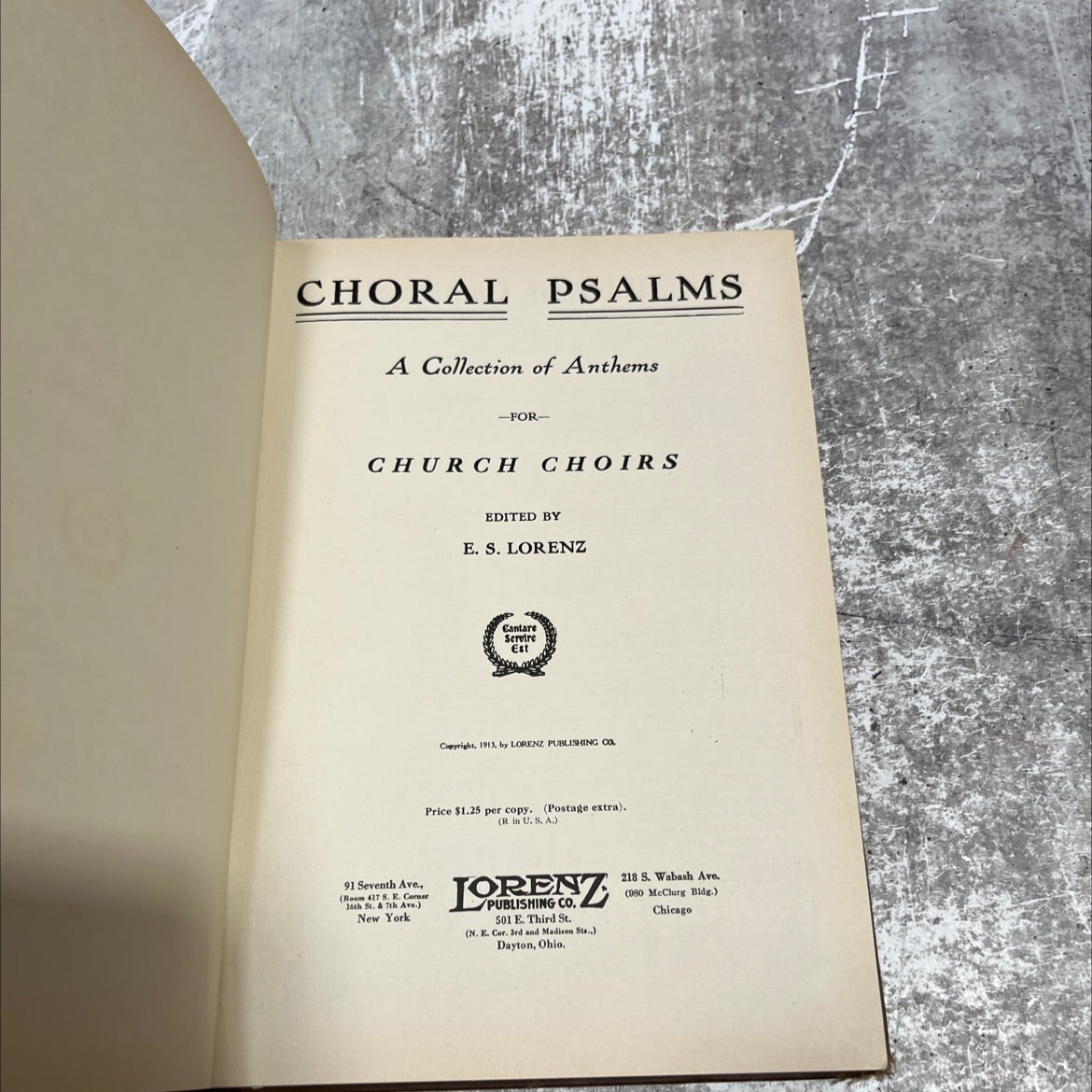 choral psalms a collection of anthems for church choirs book, by e. s. lorenz, 1913 Hardcover image 2