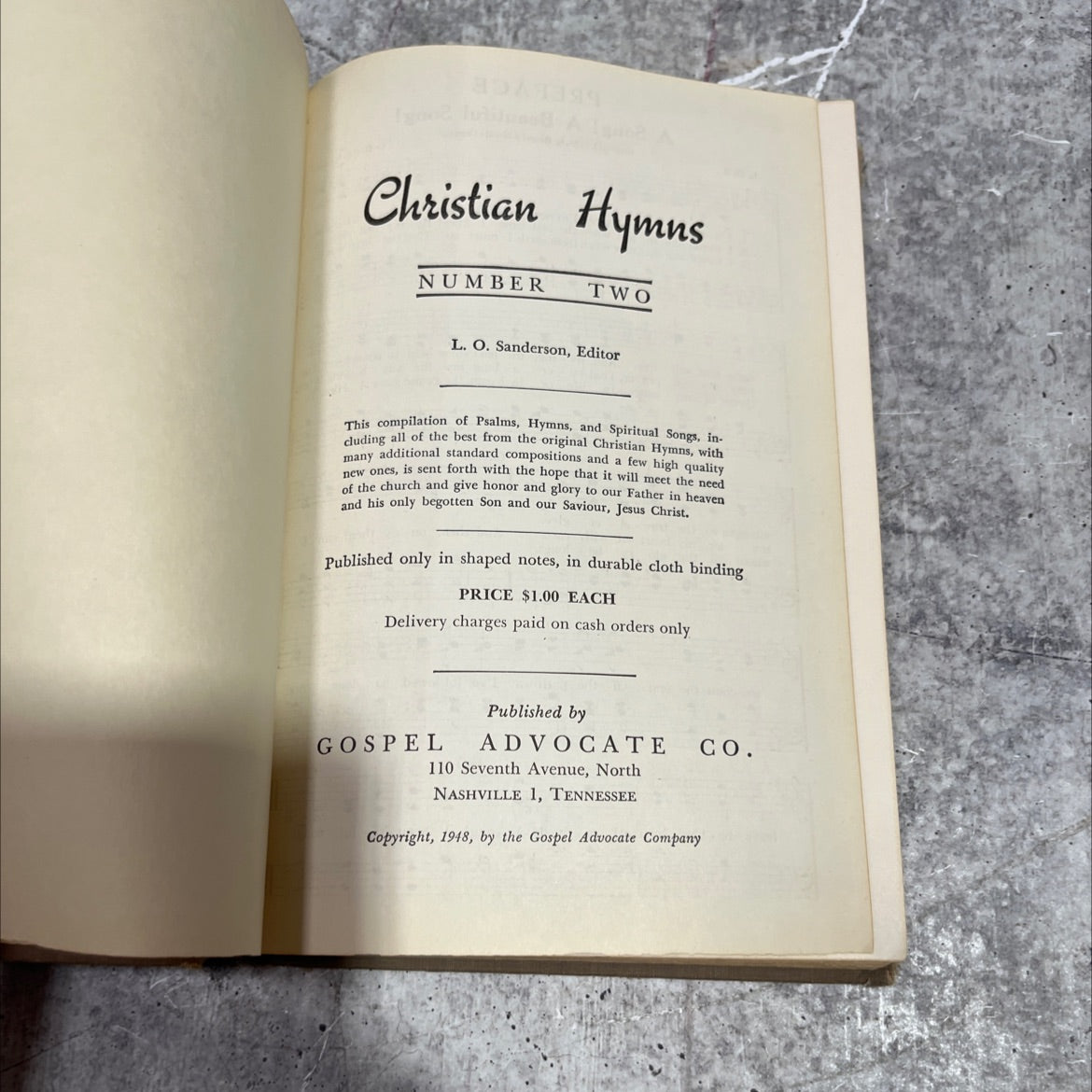 christian hymns number two book, by L. O. Sanderson, 1948 Hardcover image 2