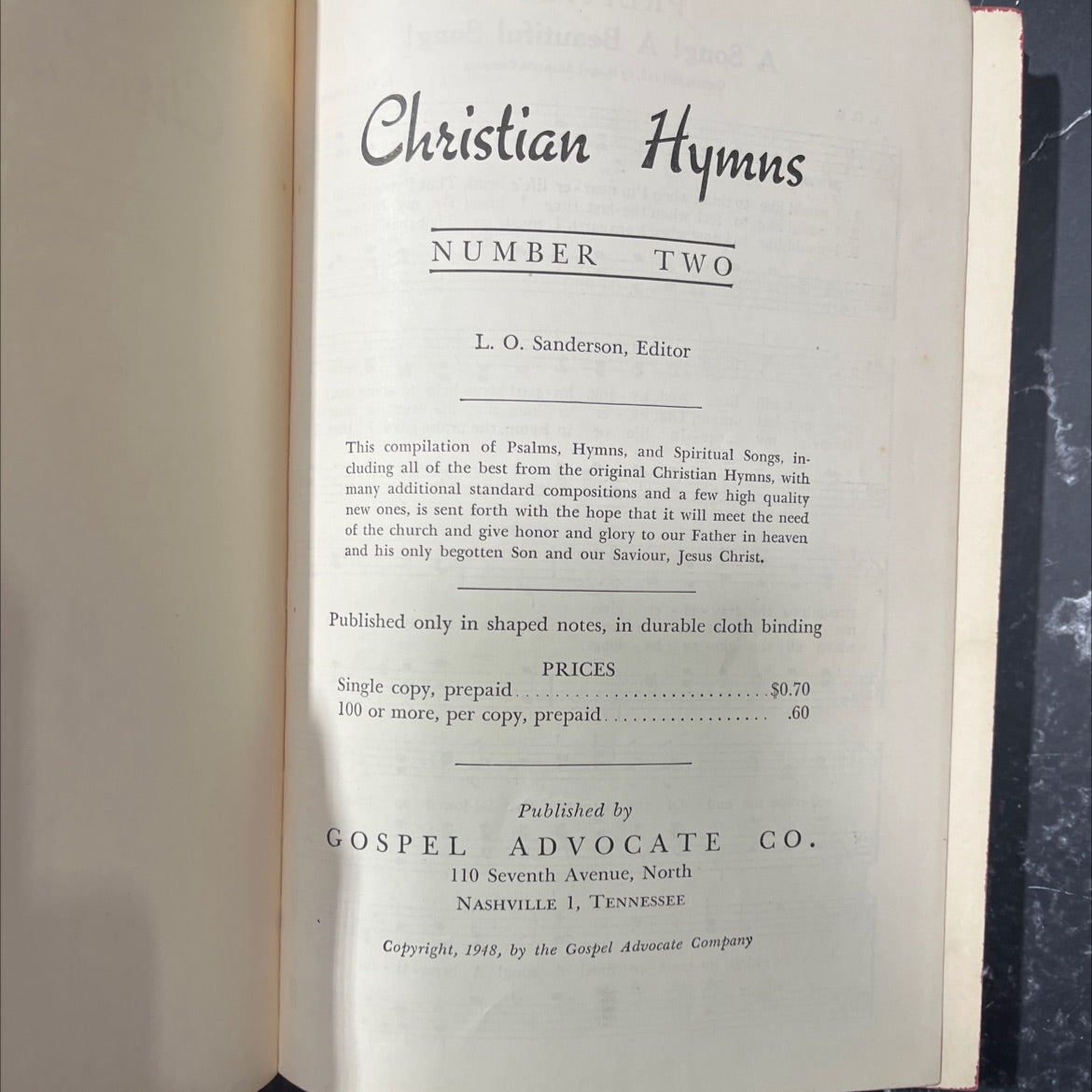 christian hymns number two book, by l. o. sanderson, 1948 Hardcover image 2