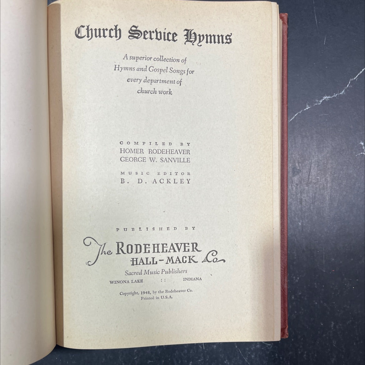 church service hymns book, by homer rodeheaver, george w. sanville, 1948 Hardcover image 2