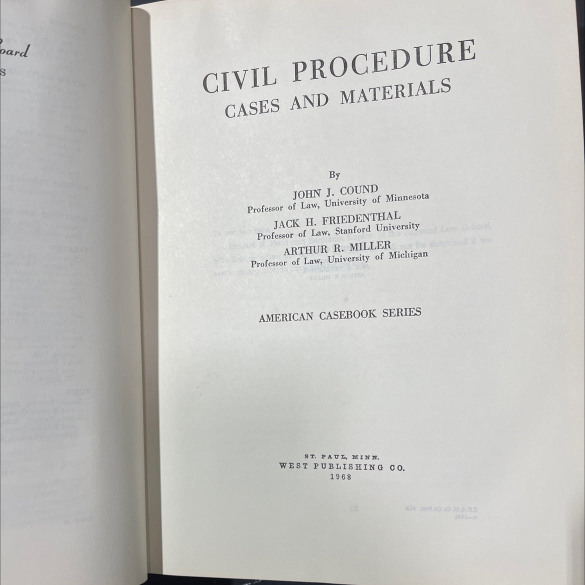 civil procedure cases and materials book, by john j. cound, jack h. friedenthal, arthur r. miller, 1968 Hardcover image 2