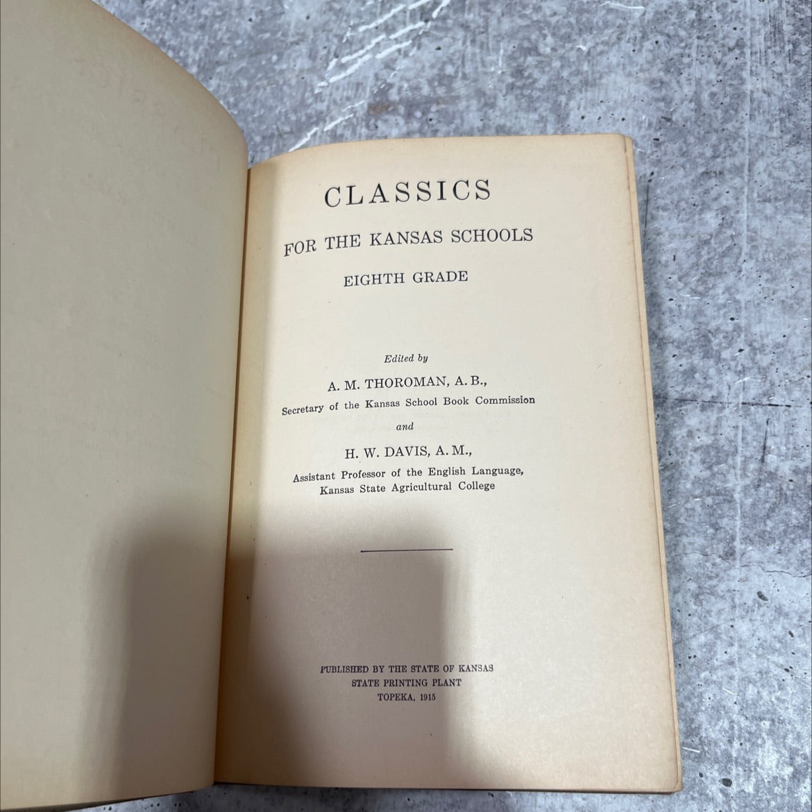 classics for the kansas schools eighth grade book, by a. m. thoroman, h. w. davis, 1915 Hardcover image 2