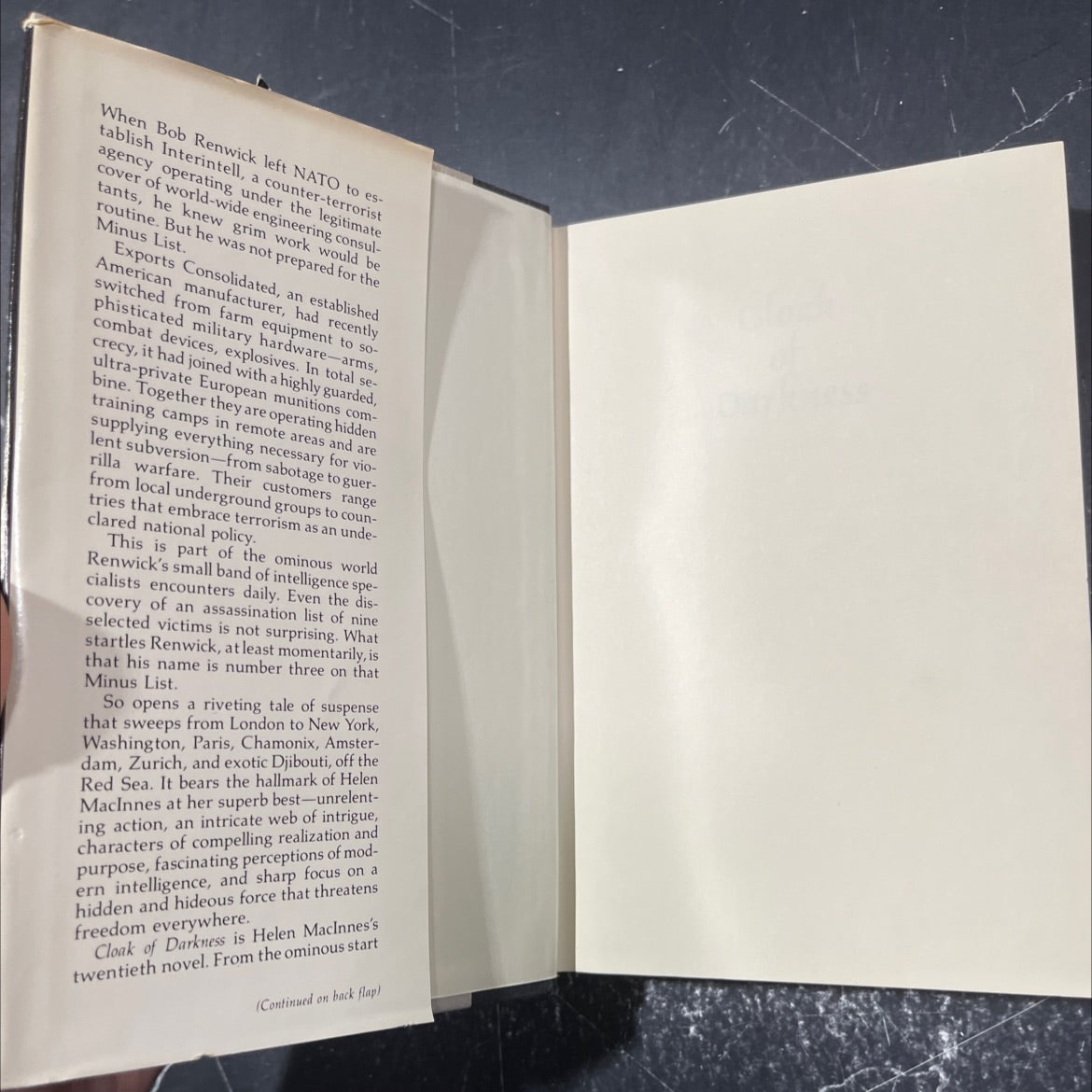 cloak of darkness book, by Helen MacInnes, 1982 Hardcover image 4