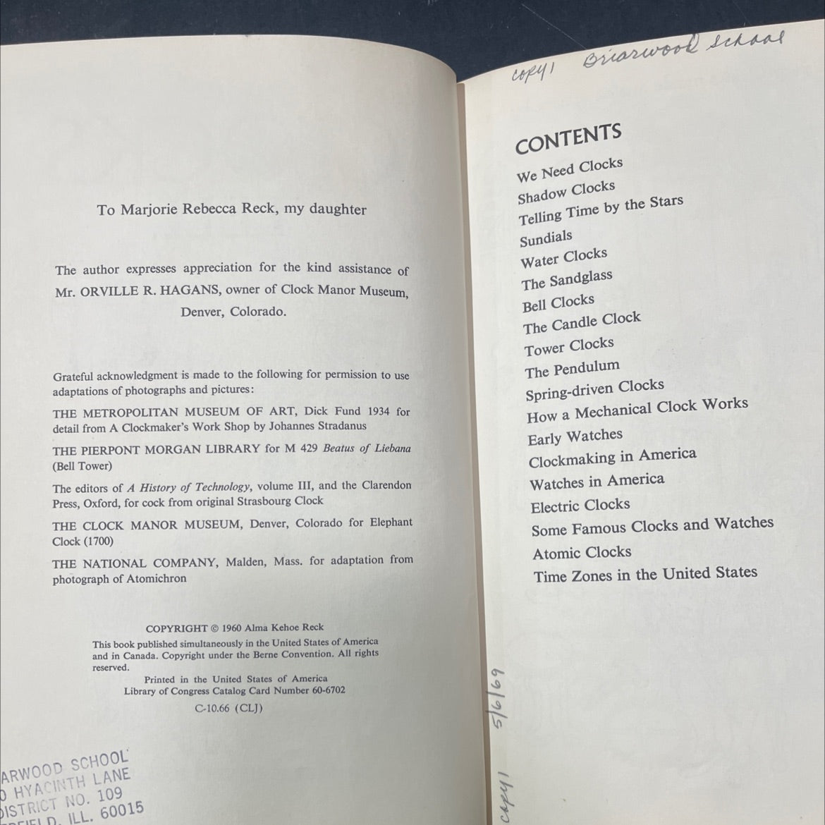 clocks tell the time book, by ja alma kehoe reck, 1960 Hardcover image 3