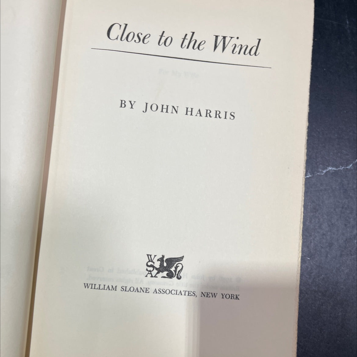 close to the wind book, by john harris, 1956 Hardcover image 2