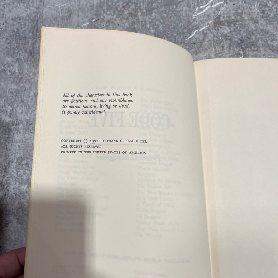 code five book, by frank g. slaughter m.d., 1971 Hardcover image 3