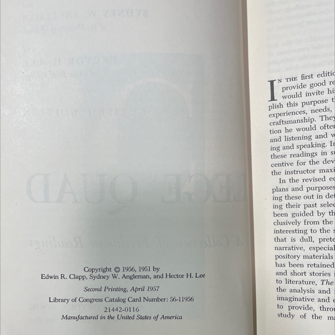 college quad a collection of freshman readings book, by edwin r. clapp, sydney w. angleman, hector h. lee, 1957 image 3