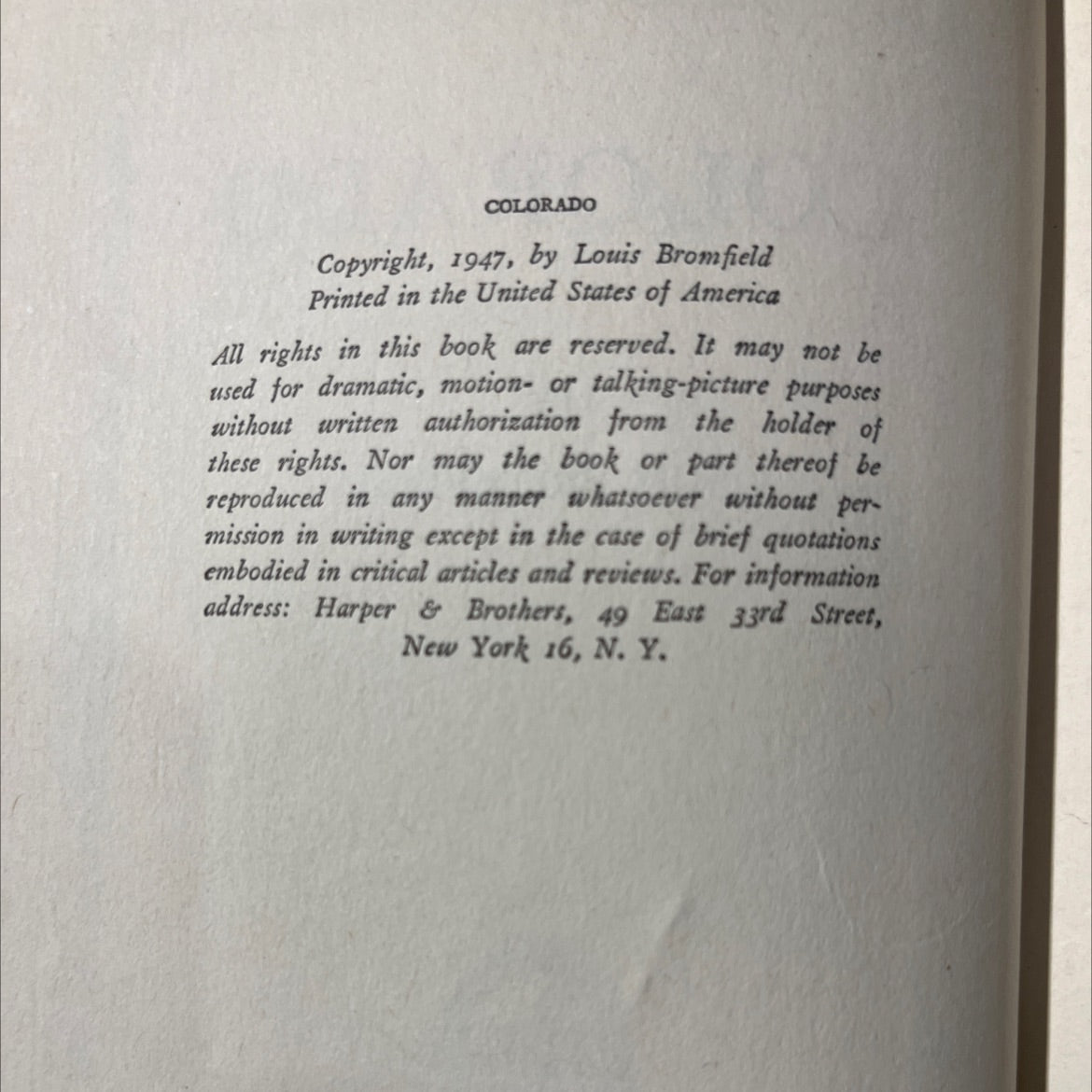 colorado book, by louis bromfield, 1947 Hardcover image 3