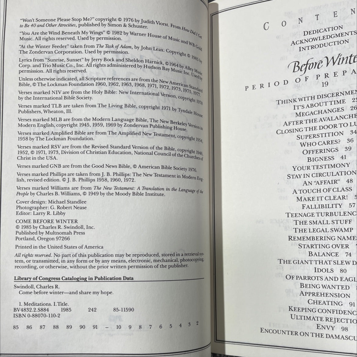 come before winter and share my hope book, by charles r. swindoll, 1985 Hardcover image 3