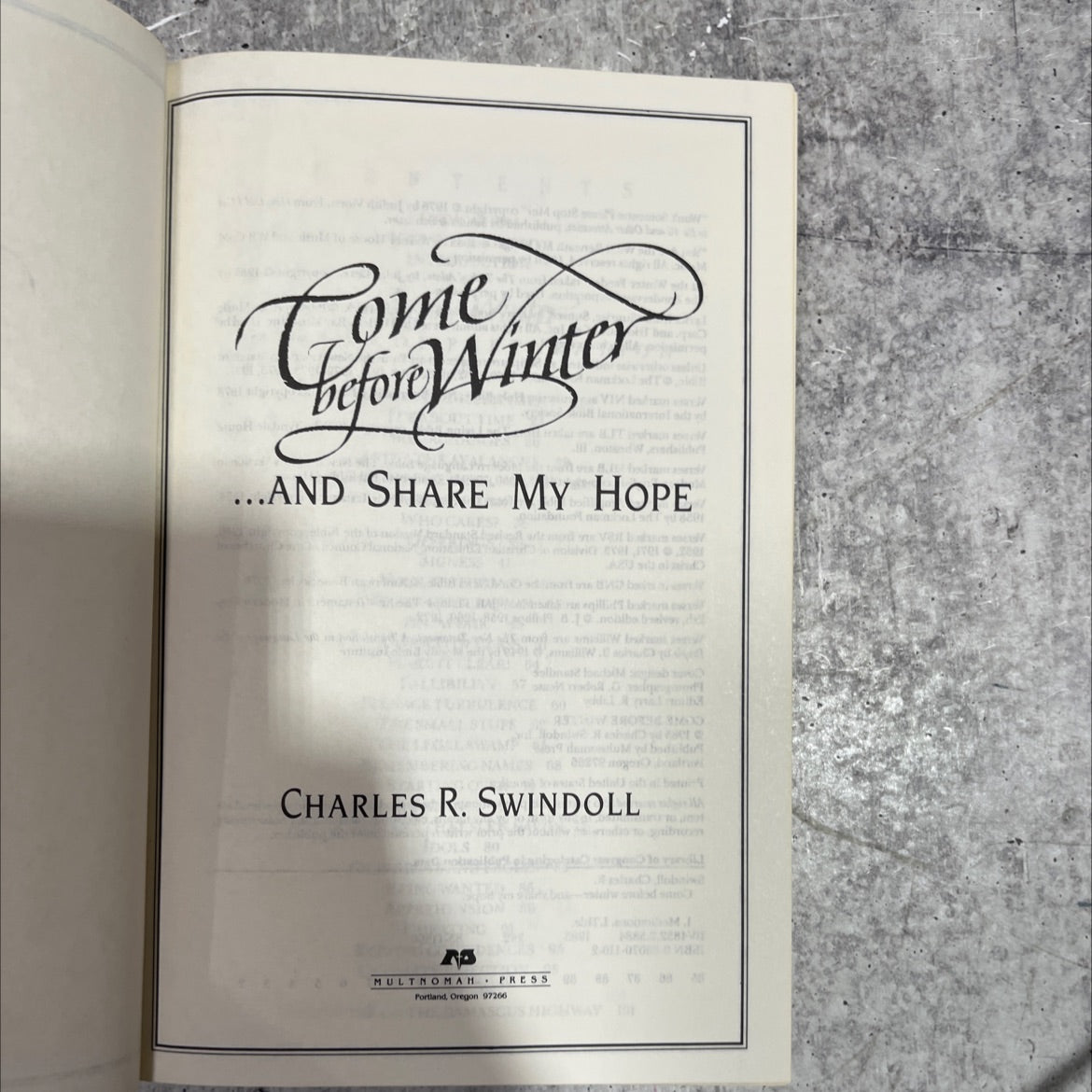 come before winter and share my hope book, by charles r. swindoll, 1985 Hardcover image 2