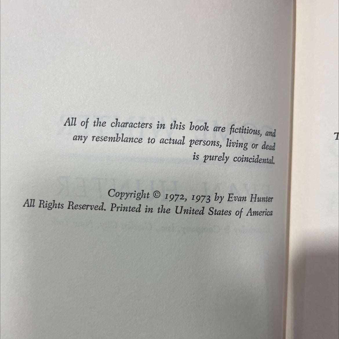 come winter book, by evan hunter, 1973 Hardcover image 3