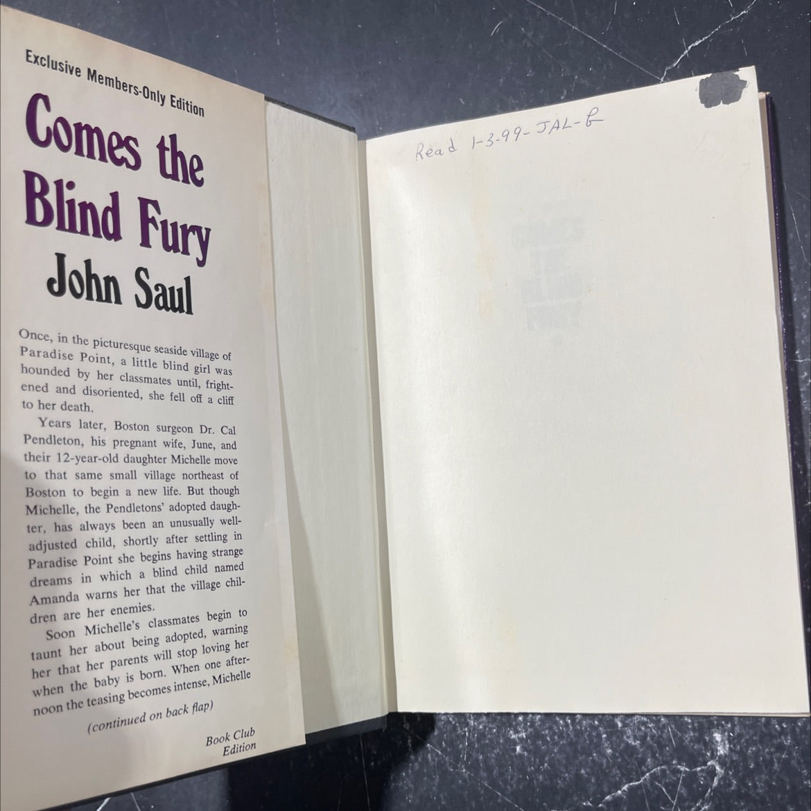 comes the blind fury book, by john saul, 1980 Hardcover image 4