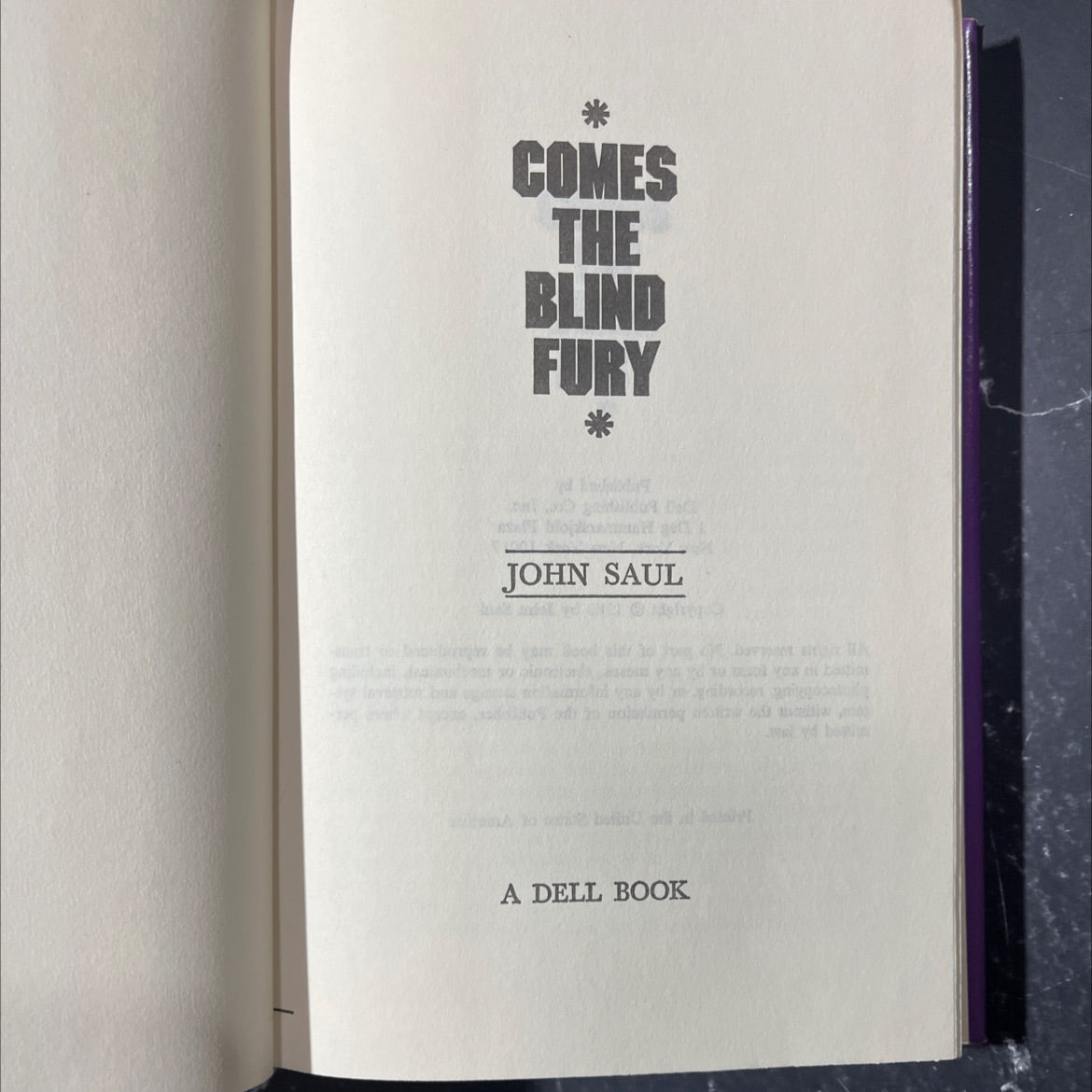 comes the blind fury book, by john saul, 1980 Hardcover image 2