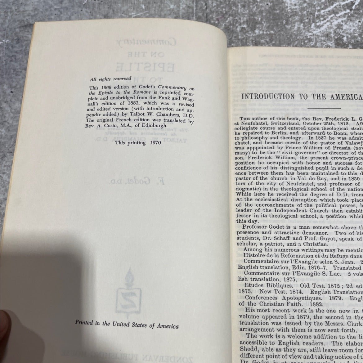 commentary on the epistle to the romans book, by f. godet, d.d., 1969 Hardcover image 3